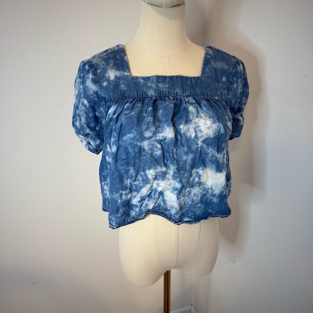 [Given‎ Kale] Stylish Blue Tie-Dye Women's Blouse - Size Small